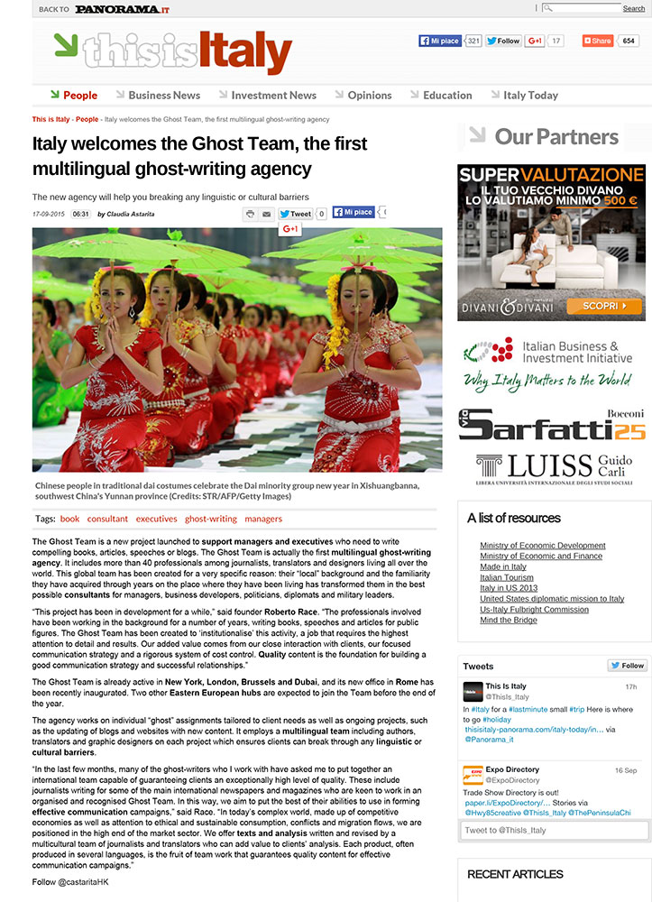 Italy welcomes the Ghost Team, the first multilingual ghost-writing agency